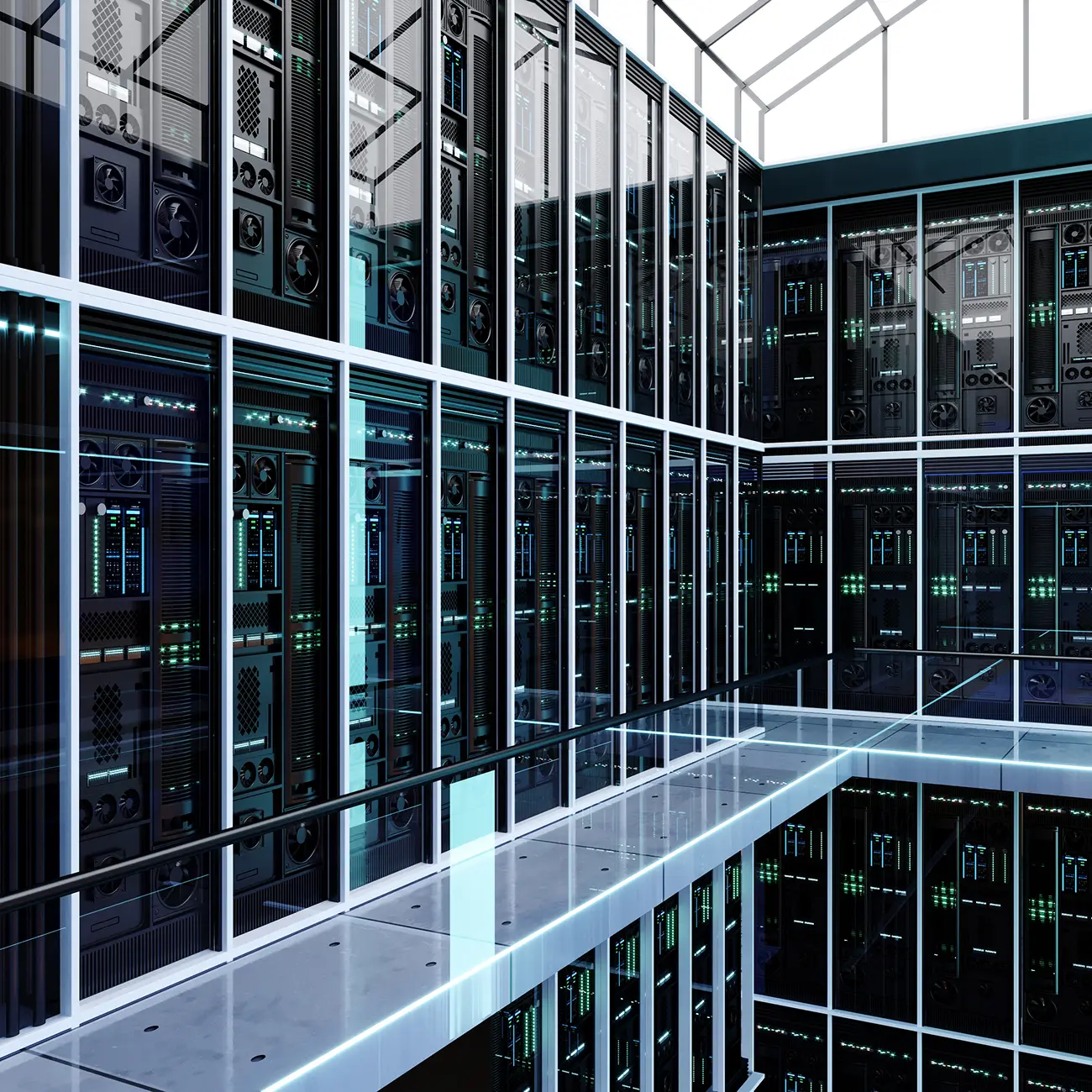 Large server racks inside a modern data center.